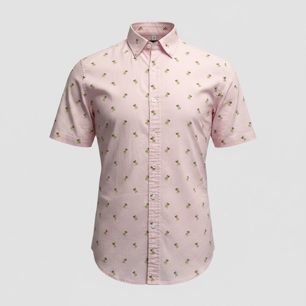 IZOD Men's L Pink Hawaiian Hula Girl Graphic Print Cotton Pockets Button-Down